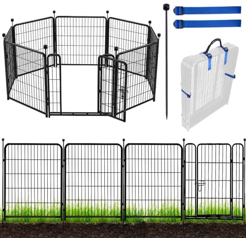 ADAVIN Hoher Gartenzaun mit Tor, 121,9 cm (H) 8 Paneele, robuster Eisen-Metall, Tierabsperrzaun, Indoor-Hunde-Laufstall, temporärer Zaun, Hundezaun für den Außenbereich, insgesamt 50 cm (L), Schwarz