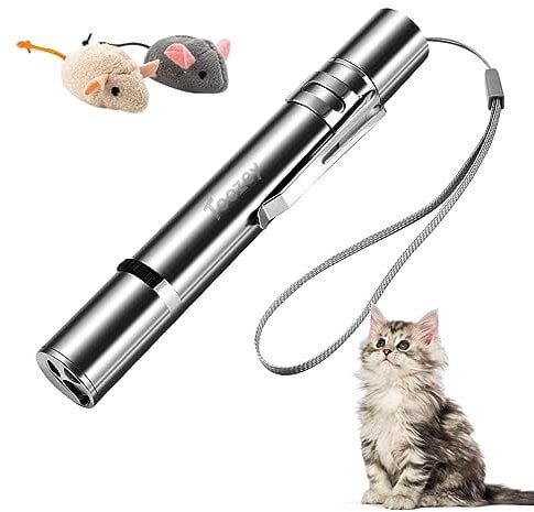 Toozey LED Pointer Katzen Hund Spielzeug, Pointer mit USB Wiederaufladbar, 7 in 1und 5 Muster LED Pointer Interaktives Katzenspielzeug, Bonus Zwei kleine Mäuse Spielzeug