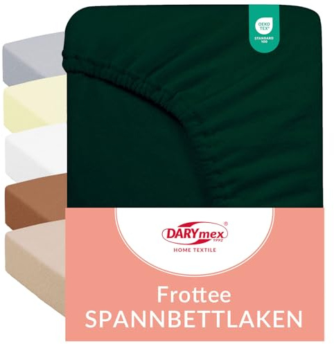 Darymex Frottee Spannbettlaken 140x200 cm, Baumwolle, Flaschengrün | Elastisches Spannbetttuch, Matratzenhöhe bis 20 cm, Öko-Tex Standard 100, für Schlaf- und Gästezimmer