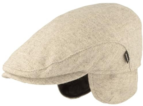 Herren Winter Schiebermütze mit Ohrenklappen Flatcap Schirmmütze 100% Wolle Mütze mit ausklappbarer Ohrenschutz Hautfreundlich & Bequem 57