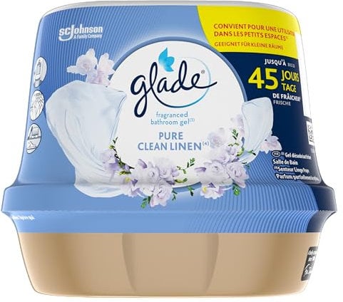 Glade Badezimmer Duftgel, Lufterfrischer für Ihr Bad, Clean Linen , 8er Pack (8 x 180g)