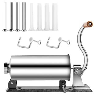 YOtat Horizontal Sausage Stuffer, 3L Manual Meat Stuffing Filler with 8 Filling Tubes, Stainless Steel Sausage Filling Machine Sausage Maker, for Commercial Kitchen and Household Use 3L