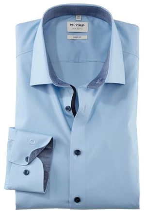 OLYMP Herren Oberhemd Langarm Level Five,Einfarbig,Body fit,New York Kent-2,hellblau 10,38