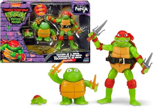 Tortugas Ninja Pack d'évolution Raphael, Comprenant Une Tortue pré-Mutation, Une Figurine de Base et Un Raphael transformé, Un Liquide OOZE Qui Fait Briller Les Figurines, pour Enfants de 4 Ans +,