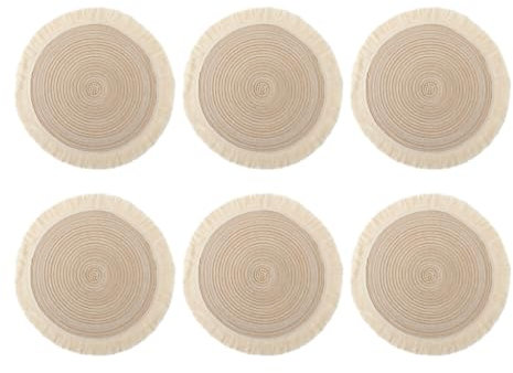 6er Set Gewebte Tischsets Makramee Rund 38cm, Boho Baumwolle Platzsets Untersetzer Abwaschbar Hitzebeständig und rutschfest,Ideal für Küche,Party,Hochzeit (Creme)