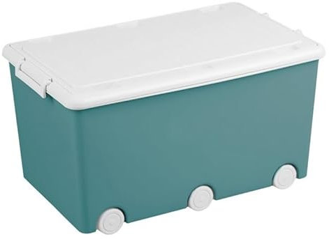 BDW Aufbewahrungsbox mit Deckel - Kiste für Kinderzimmer, Kindergarderobe, Sortierbox - Spielzeug Aufbewahrung, Spielzeugkiste, Box 60 L - 57 x 36 x 29 cm - Kunststoff - Türkis
