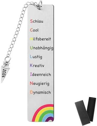 BETESSIN Einschulung Geschenke Mädchen und Junge - Schulkind 2025 Lesezeichen Metall - Schultüte Füllung - Originelle Geschenkidee zum Schulanfang - inkl. Schwarze Hülle