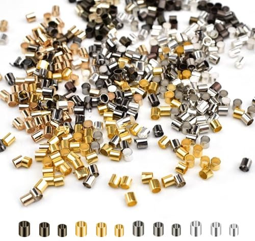 Guetschperlen Set 1200 Stk Tube Crimp Perlen Quetschperlen Verschluss Abstandsperlen Kaschierperlen Spacer für Schmuckherstellung