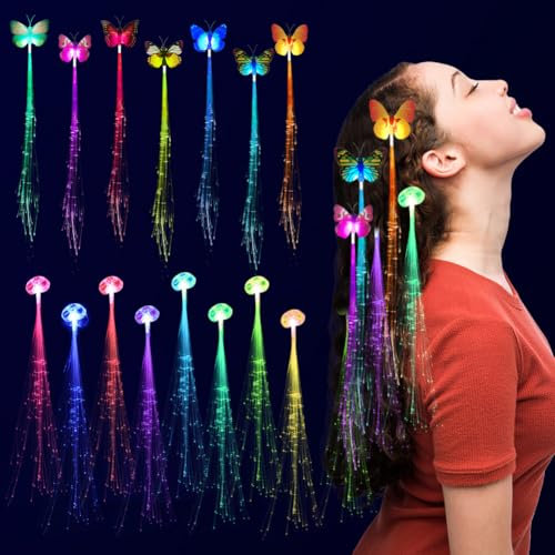 Gohytal 15er LED Leuchtende Haarspangen, Glitzersträhnen Haarsträhnen zum Einklipsen Bunte Mitgebsel für Kindergeburtstag für Festival Haarschmuck Halloween Neon Party Geschenke Barclub Karneval