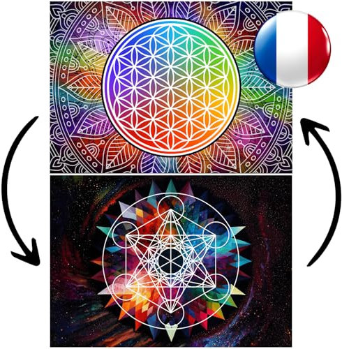 Fleur de vie pour recharger les pierres (Recto) et Cube de Métatron (Verso) – Format A4 – 1 Planche Unique Plastifiée et Imprimée en FRANCE, créée par un artiste Français