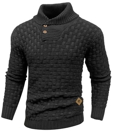 HYPESTFIT Herren Feinstrick Pullover mit Stehkragen – Texturiert, Basic & Langarm