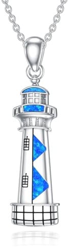 SOESON Opal Leuchtturm Halskette Sterling Silber Blauer Opal Leuchtturm Anhänger Ozean Schmuck Geburtstag Weihnachten Geschenke für Damen