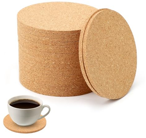 Untersetzer aus Kork, 10 cm, 4 mm, rund, wiederverwendbar und saugfähig, für Zuhause, Büro, Bar und Restaurants, 20 Stück