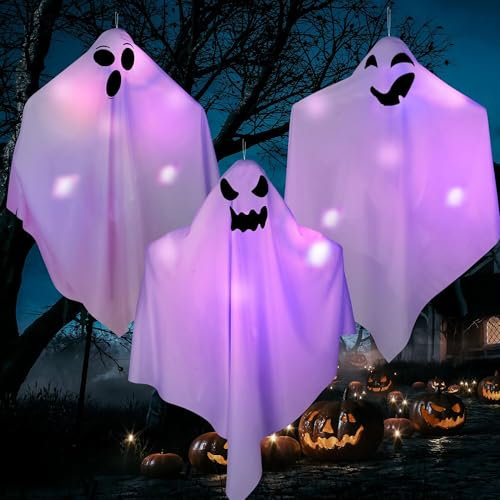Decorazione Halloween Da Appendere - Fantasma Con Luci Led per Casa, Cortile, Giardino e Feste