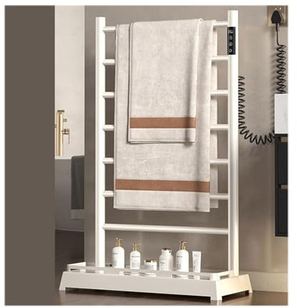 WRJAHCG Scaldasalviette Elettrico Bagno da Terra,Termoarredo Elettrico Bagno con Temporizzatori E Termostati,Alluminio Spaziale Portasciugamani Elettrico,Bianca,Plug in Right
