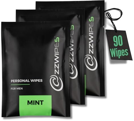 ZZWIPES Wet Wipes for Adults, Individually-Wrapped Body Wipes for Everyday Carry, Travels, Holidays, Shower & Intimate Use, Hygiene Products, Alcohol-Free, Large, Mint Scent, 3 Pk, 90 Count