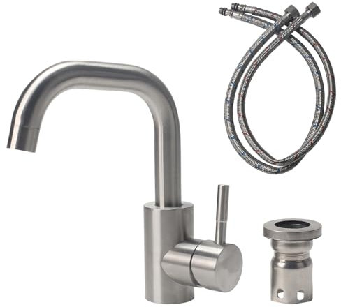 Minnhua Mitigeur Cuisine Acier Inoxydable, Robinet Salle Bain Pivotant à 360°, Robinet Lavabo avec Tuyau, Robinets Lave Main pour Salle de Bain ou Petite Cuisine (Couleur Brossée)