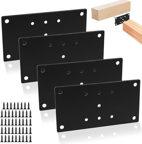 4 STK Pfostenträger, Pfostensockel für Beton, Pfostenträger zum Aufschrauben, Holzpfosten Pfostenträger zum Aufdübeln, Schwarz Pfostenplatte Bodenplatte Zaunpfosten Winkel, 165.1 x 88.9 mm