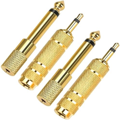4-Pack Gold-Plated 3.5mm-to-6.35mm Audio Jack Adapter - Stereo Headphone Jack Adapter - 6.35mm-to-3.5mm Adapter for DJ, Headphones, Keyboard, Digital Piano, Amplifier, and Audio Connections