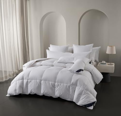 Littens Luxury All Seasons Duo 15 Tog Superking Bed Size Duck Feather and Down Winter Warm Thermal Duvet Quilt & 2 Pillows Bundle, 230TC Down-Proof Cotton (4.5 10.5) Energy Efficient 260cm x 220cm
