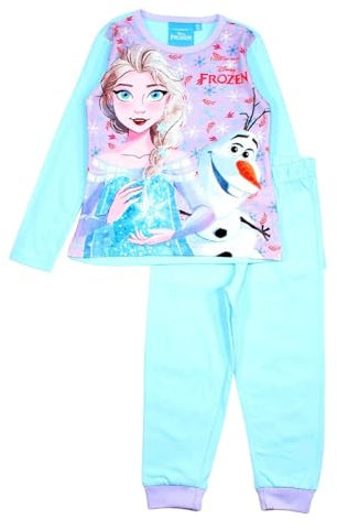Disney Pigiama da Bambina in Cotone Frozen, Completo Comodo e Accogliente, Design Elsa e Anna per la Notte, Blu, 4 Anni