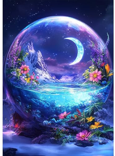 Bowetile 5D DIY Diamond Painting Landschaft, Mond-Diamond-Art-Malerei-Sets für Erwachsene, Komplette Strassbilder Blumen-Bilder mit Strasssteinen für Anfänger, Wanddekoration für Zuhause 30x40 cm