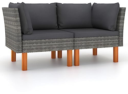 CINDERFUL Ecksofas 2 STK. Poly Rattan und Eukalyptus Massivholz,Entspannte Stunden im Grünen: Wetterfeste Eckcouch mit Bezügen aus PERattan in Grau und Anthrazit Gartensitzmöbel