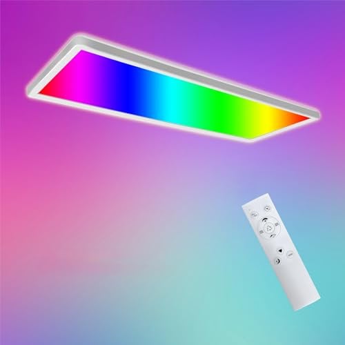 ONDTA LED Deckenleuchte Dimmbar LED Panel 58x20cm, 22W RGB Neutralweiß 4000K Deckenlampe mit Fernbedienung, IP44 Küchenlampe Badezimmer Lampe für Spielzimmer, Kinderzimmer, Schlafzimmer, Rechteckig