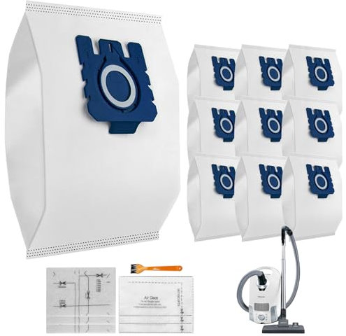 10PCS GN 3D Efficiency Vacuum Bags, Self Sealing Vacuum Cleaner Dust Bags, Filtration Dust Bag Compatible with C2 C3, S2, S5, S8, S400 Series Vacuum Cleaner, with 6 Air Filters and 1 Brush