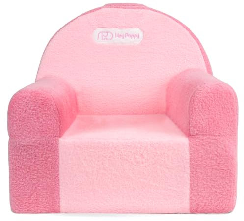 Heypappy Fauteuil Enfant - Fauteuil Confortable et ludique en Mousse Velour, Canapé Moderne Rose pour Filles et Garçons
