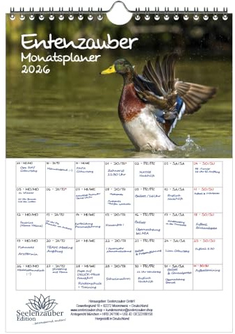 Entenzauber Planer DIN A4 Kalender für 2026 Enten - Seelenzauber