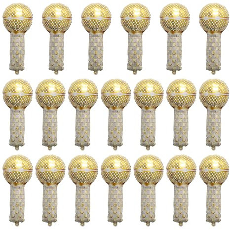 20 Pieces Inflatable Microphone, Creative Gold Toys, Fun Performance Props, Aluminum Film Balloons, Birthday Party Stage Decoration.