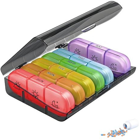 Medikamentenbox 7 Tage, Medikamenten Organizer, Tablettenbox 7 Tage Morgens Abends, Leicht Tragbar Geeignet für Den täglichen Arbeitsalltag und Outdoor Reisen