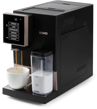 DOMO DO743K Kaffeevollautomat mit Milchaufschäumdüse - 19 Bar italienische Druckpumpe - 1,1L - Touchscreen - Tassenwärmer - Roségold/Schwarz
