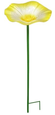 MotiveTech Outdoor Bird Feeder Stand Shape Decorative Ornament Bowl for Garden Patio Balcony Lawn, yellow