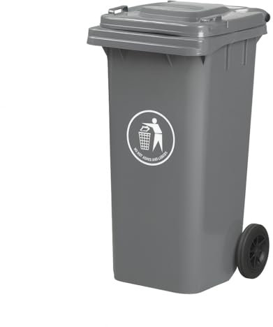 DUAS Outdoor Wheelie Bin Trash Can Large 100L & 120L EN840 Certified Rubbish Waste Dustbin with Lid, Rubber Wheels, and Steel Axle – Durable for Home Workplace and Commercial Use (Grey, 100L)