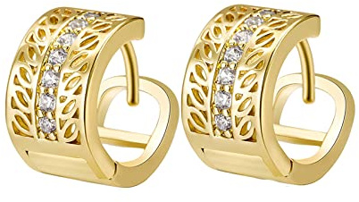 Ohrringe Creolen Gold, Damen Creolen aus 14 Karat Gelbgold Hohlmuster mit Moissanit