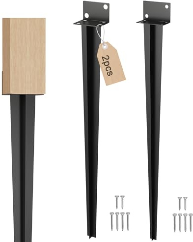 XMTECH Bodenhülse Einschlaghülse für Holzpfosten 40 x 500 mm Pfostenträger verzinkt, L-Form, Einschlagbodenhülse für Gartenprojekte – Schwarz (2 Stück)