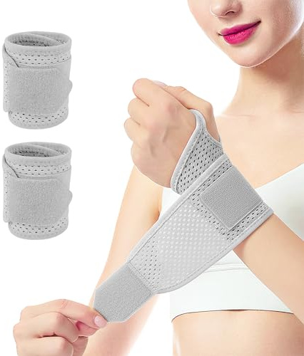 2 Stück Handgelenk Bandagen, Verstellbare handgelenkstütze mit Aufbewahrungstasche, Grau Sehnenscheidenentzündung Bandage, Geeignet für Handgelenksverstauchungen, Sehnenscheidenentzündung oder Sport