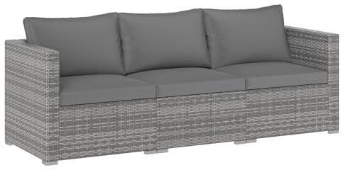 COSTWAY Gartensofa mit Kissen, 3-Sitzer Lounge Sofa, Rattan Lounge Möbel Outdoor, Gartenlounge, Gartenmöbel, Terrassenmöbel, Balkonmöbel, wetterfest, 193 x 67 x 61,5 cm (Grau)