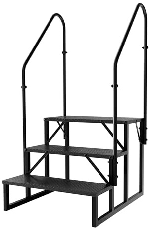 Escalera 3 peldaños con 2 Asa, Eescadote Antideslizante para Autocaravana, Estanteria Escalera Litera Caravana de Acero máx 300 kg