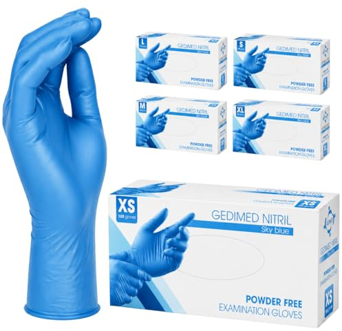Gedikum Nitril Einweghandschuhe, puderfrei, latexfrei, 100 Stück/Box, Einmalhandschuhe, Blaue Nitrilhandschuhe, in Gr. XS, S, M, L, XL & XXL verfügbar (XS)