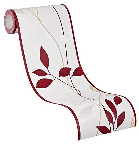 A.S. Création Bordüre - Vliesbordüre mit wundervollen Blumen in Rot und Creme - auf 5,00 m x 0,17 m je Rolle