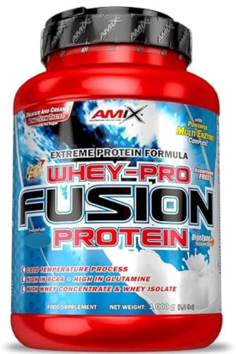 AMIX - Proteína Whey - Pure Fusion - 1 Kg - Concentrado de Suero Ultra Filtrado - Isolada con Edulcorante - Contiene L-glutamina - Proteínas para Aumentar Masa Muscular - Sabor Cookies Cream