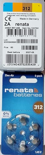 60 Stück Renata ZA 312 Hörgerätebatterie - 180 mAh 1,4 V