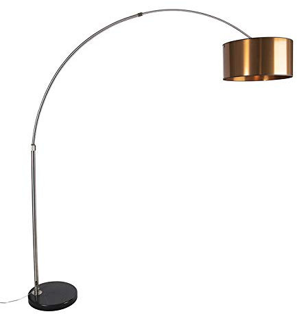 Qazqa - Modern Bogenleuchte I Bogenlampe I Lampe I Leuchte Stahl I Silber I nickel mattschirm kupfer 50 cm - XXL I Wohnzimmer - Stahl Länglich - LED geeignet E27