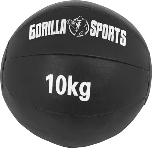 GORILLA SPORTS® Medizinball - 1kg, 2kg, 3kg, 4kg, 5kg, 6kg, 7kg, 8kg, 9kg, 10kg Gewichte, Einzeln/Set, 29cm, aus Leder, Schwarz - Trainingsball, Fitnessball, Gewichtsball, Slam Ball