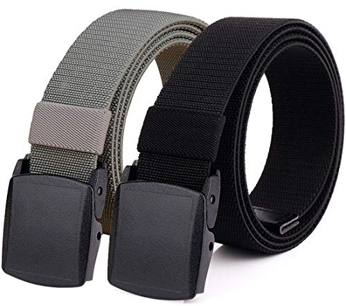 HOANAN 2-Pack Elastic Stretch Belt, Men’s All Size No Metal Nylon Tactical Hiking Belt(black/grey-up to 42)