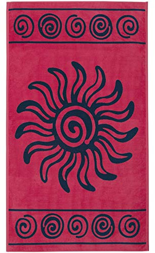 Delindo Lifestyle Frottee Strandtuch Tropical Sun rot, 100% Baumwolle, Strandlaken ist 100x180 cm groß