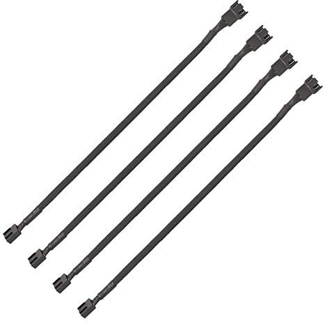 BUYMINERS.CA PWM Fan Extension Cable - 10.5 inch PC Fan Extension Cable, Durable, Black Braided Nylon Case Fan Extension Cable (4 Pack)